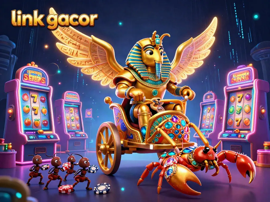 Spin the reels with link gacor in this vibrant 3D casino illustration featuring unique characters and dynamic game elements.