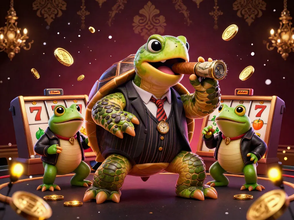 Experience thrilling gaming with 11bet, highlighted by a cartoon turtle in a suit surrounded by vibrant casino elements.