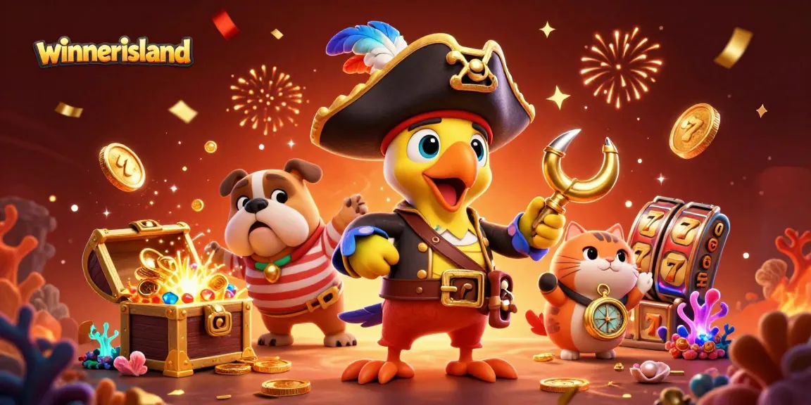 Experience the excitement of winning with the vibrant winnerisland casino 3D scene featuring a pirate captain and treasure.