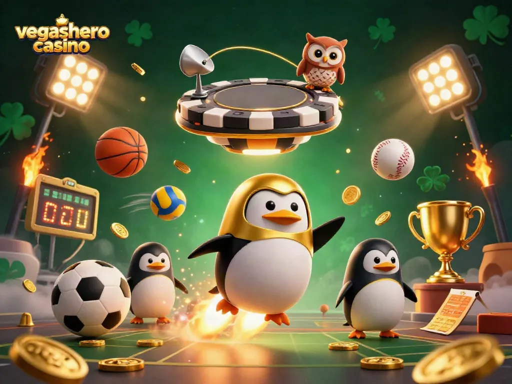 Engage with the vibrant vegashero casino universe through a dynamic 3D illustration highlighting action and fun.