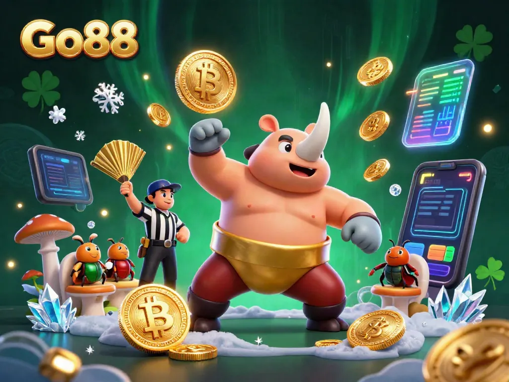 Engage with Go88's thrilling casino experience featuring a powerful sumo champion and vibrant elements.
