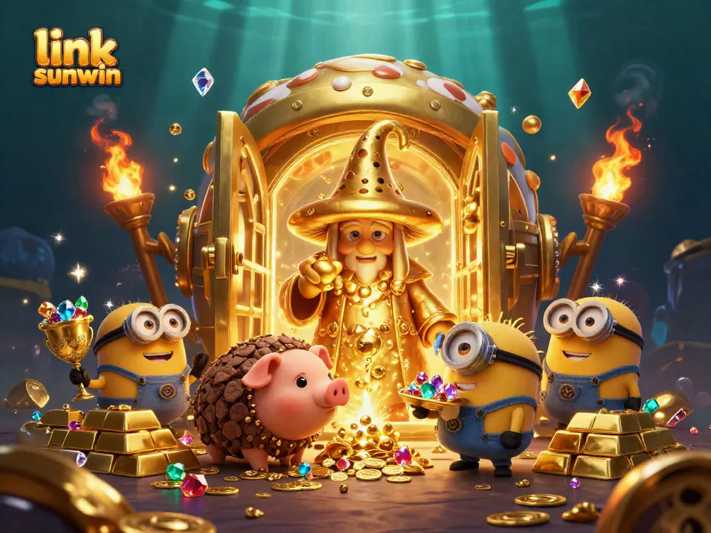 Experience thrilling wins at link sunwin with a vibrant display of gold, jewels, and a magical casino theme.